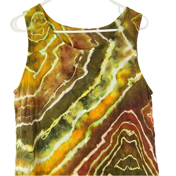Handmade Tie Dye Dress Womens Size Small Tunic Swim Cover Up Linen Geode Green - Picture 4 of 12